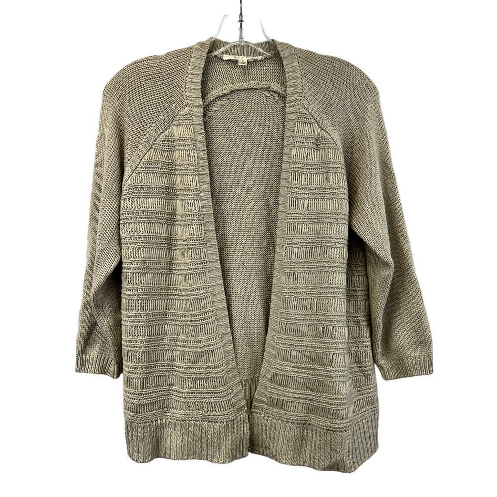Cyrus Women’s 3/4 Sleeve Open Front Knit Cardigan Beige Small